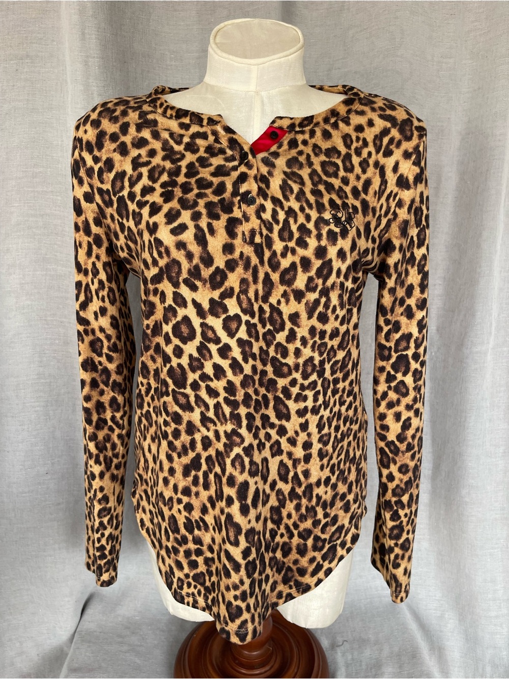 Ralph Lauren Leopard Print Long Sleeve  Pajama Top - Tan & Black Sz S